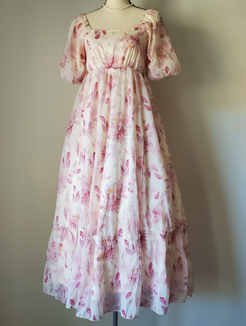 Baltic Born Ivory and Mauve Floral Empire Waist Maxi Dress
